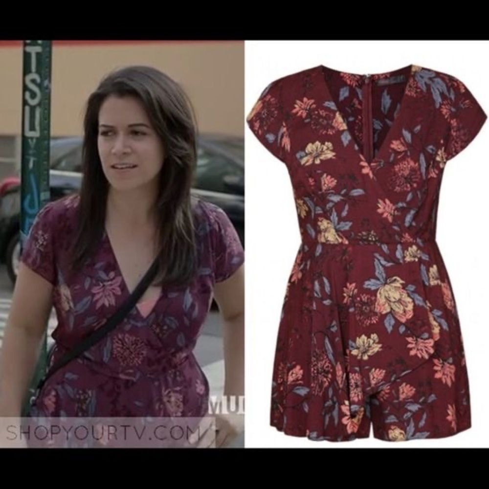 UO Kimchi Blue Maroon Floral Anita Ruffle Romper - Picture 3 of 12